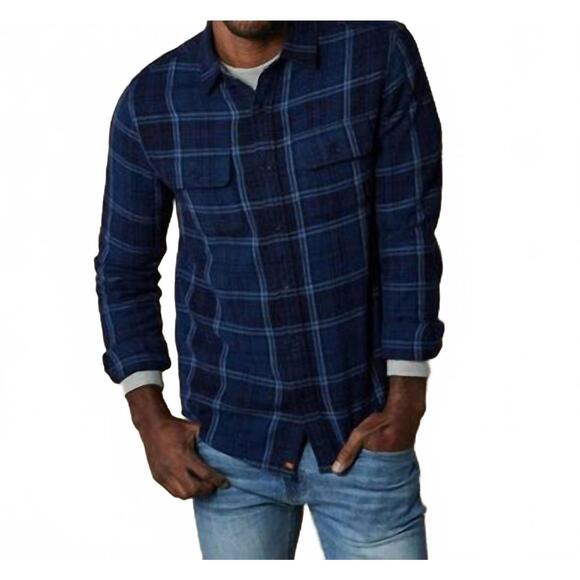 NEW THE NORMAL BRAND men's mountain overshirt in indigo plaid